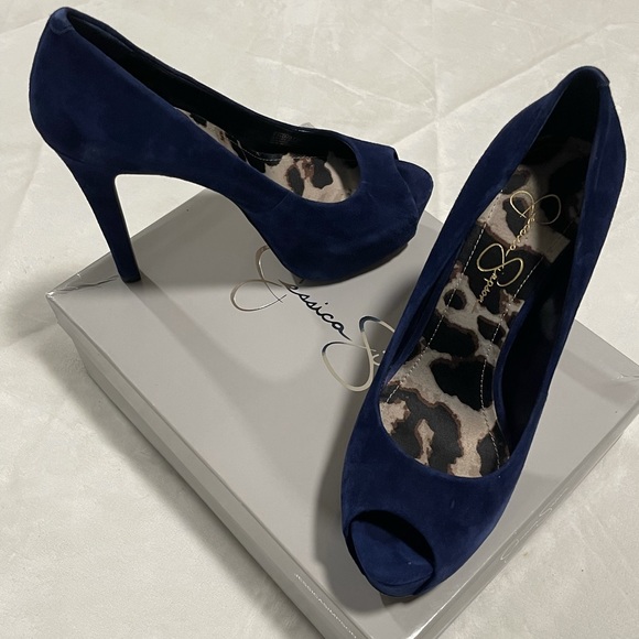 Blue Suede Jessica Simpson Platform Heels - Picture 1 of 5